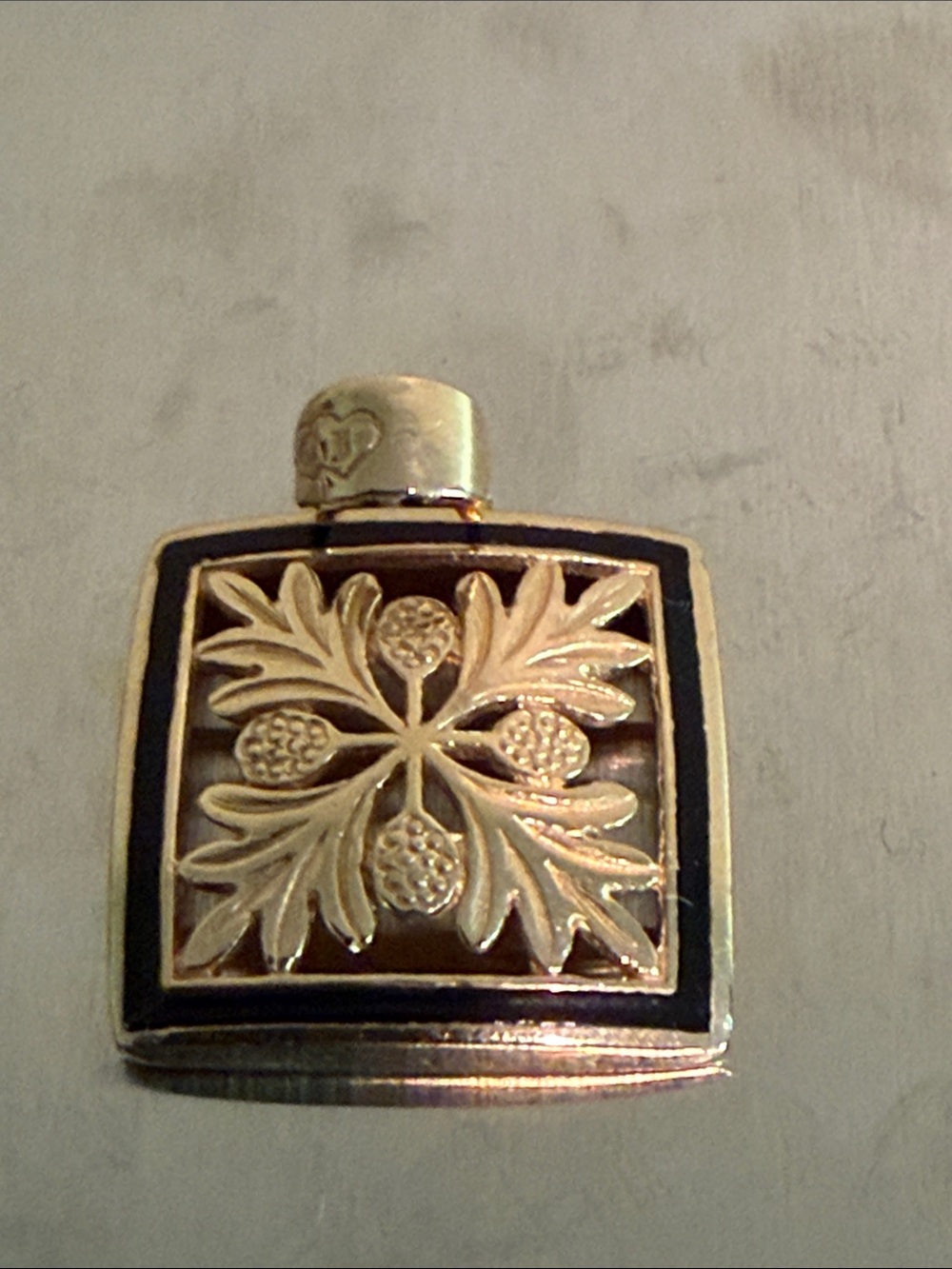 14K Gold Square Floral Pendant with Black Enamel Border - Picture 4 of 4